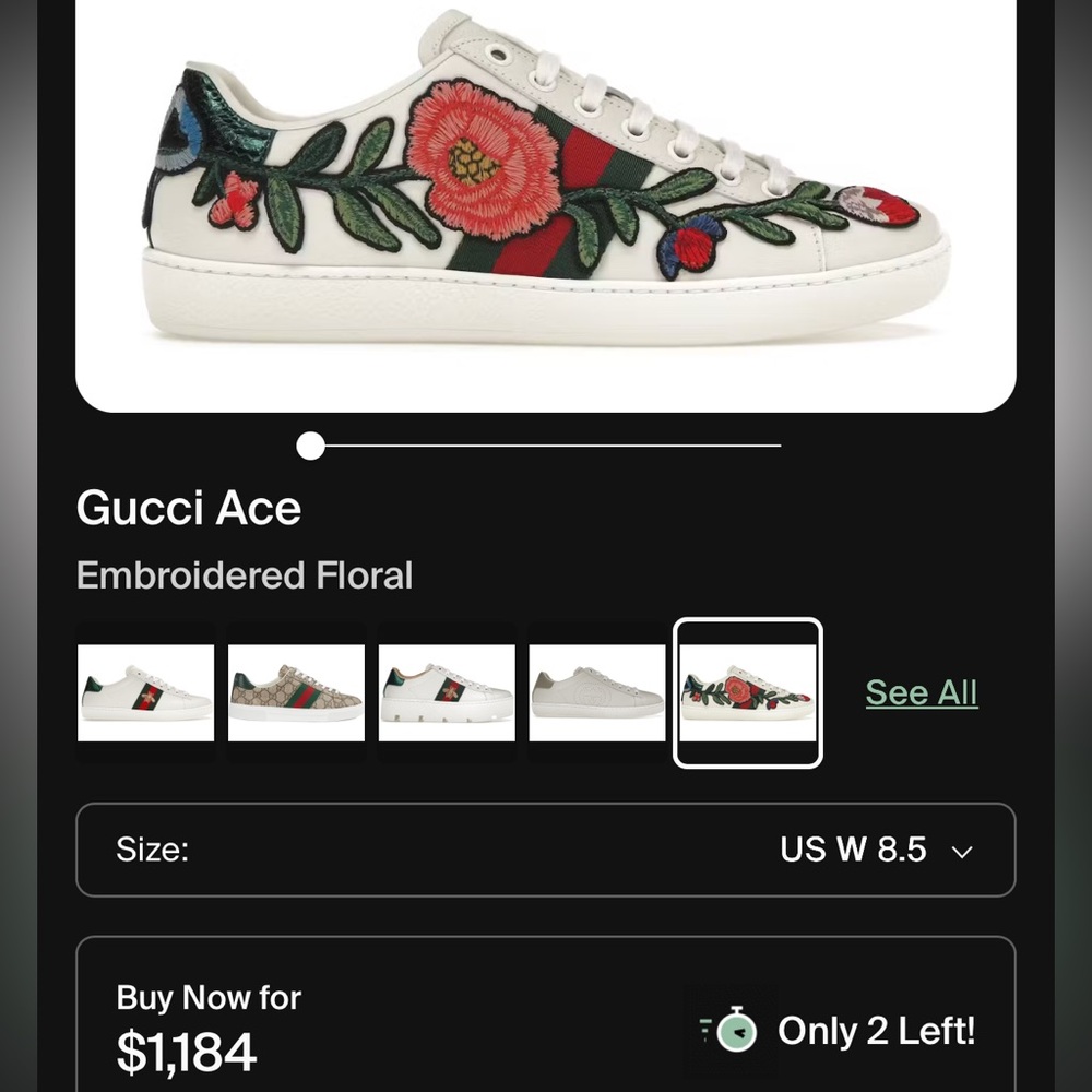 Gucci White Leather Floral Embroidered Low Top Sneakers - W8.5 (38.5) Authentic - Picture 7 of 16
